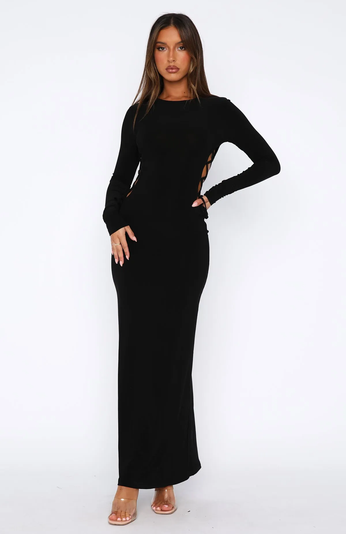 Gone At Last Long Sleeve Maxi Dress Black