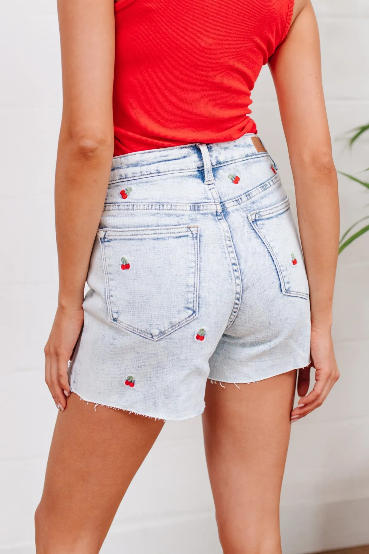 Hi-Waisted Cherry Acid Wash Cutoffs LD23
