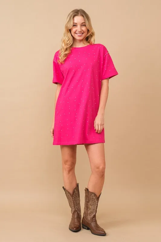 Hot Pink Cotton Jersey Sprinkle Loose T Shirt Dress