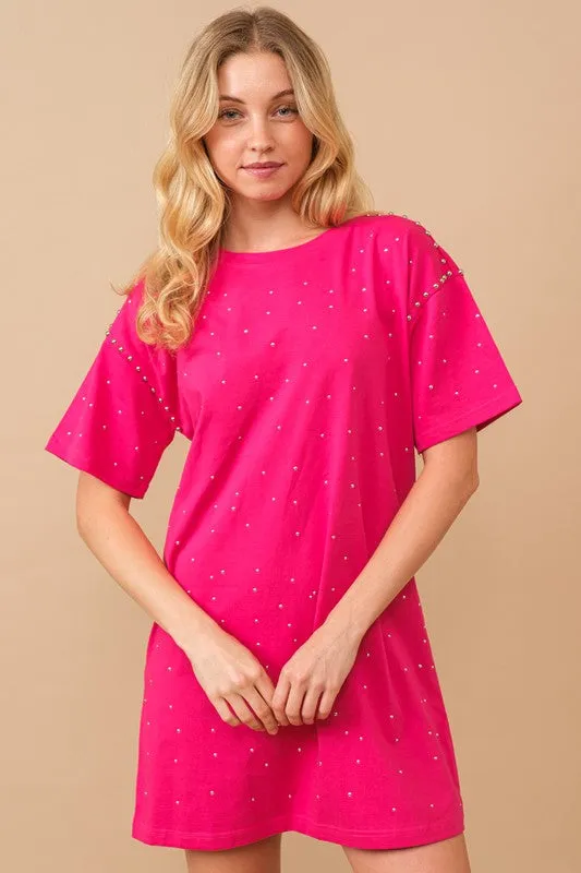Hot Pink Cotton Jersey Sprinkle Loose T Shirt Dress