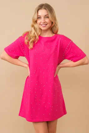 Hot Pink Cotton Jersey Sprinkle Loose T Shirt Dress