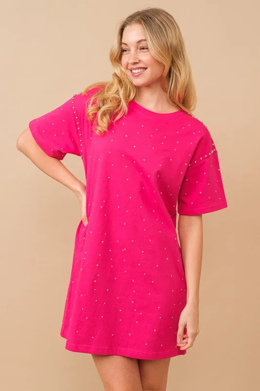 Hot Pink Cotton Jersey Sprinkle Loose T Shirt Dress