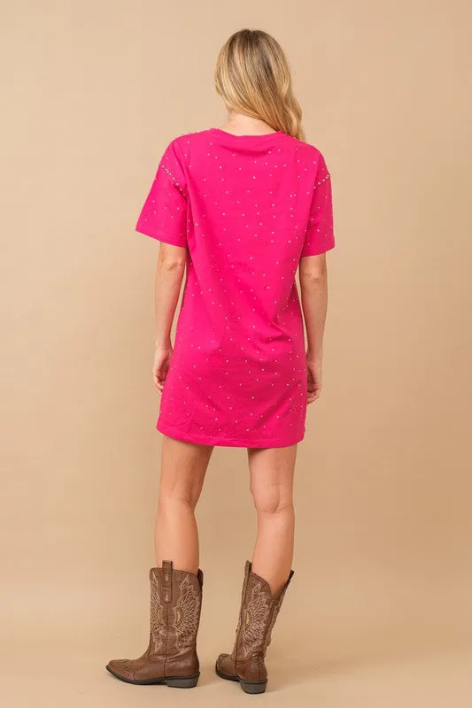 Hot Pink Cotton Jersey Sprinkle Loose T Shirt Dress