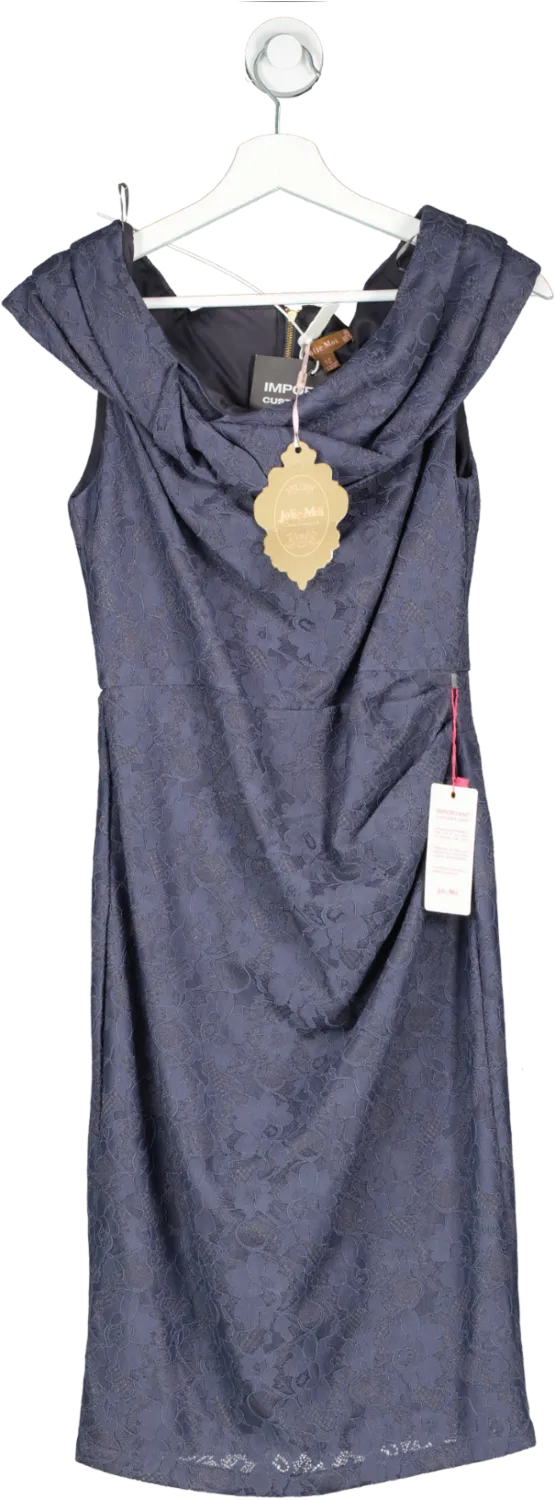 Jolie Moi Grey Bardot Neckline Lace Shift Dress UK 12