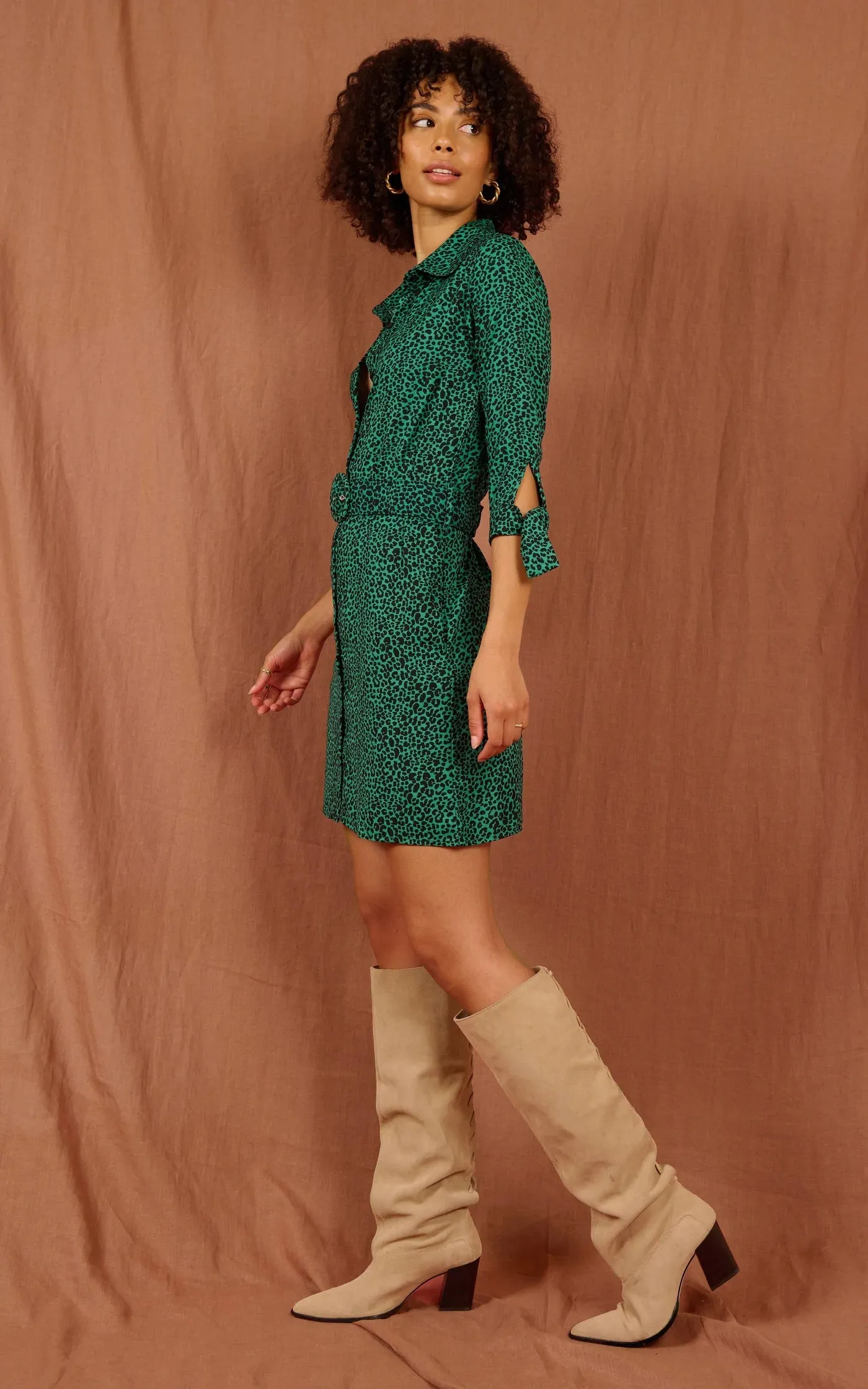 Jonah Mini Shirt Dress in Pine Green