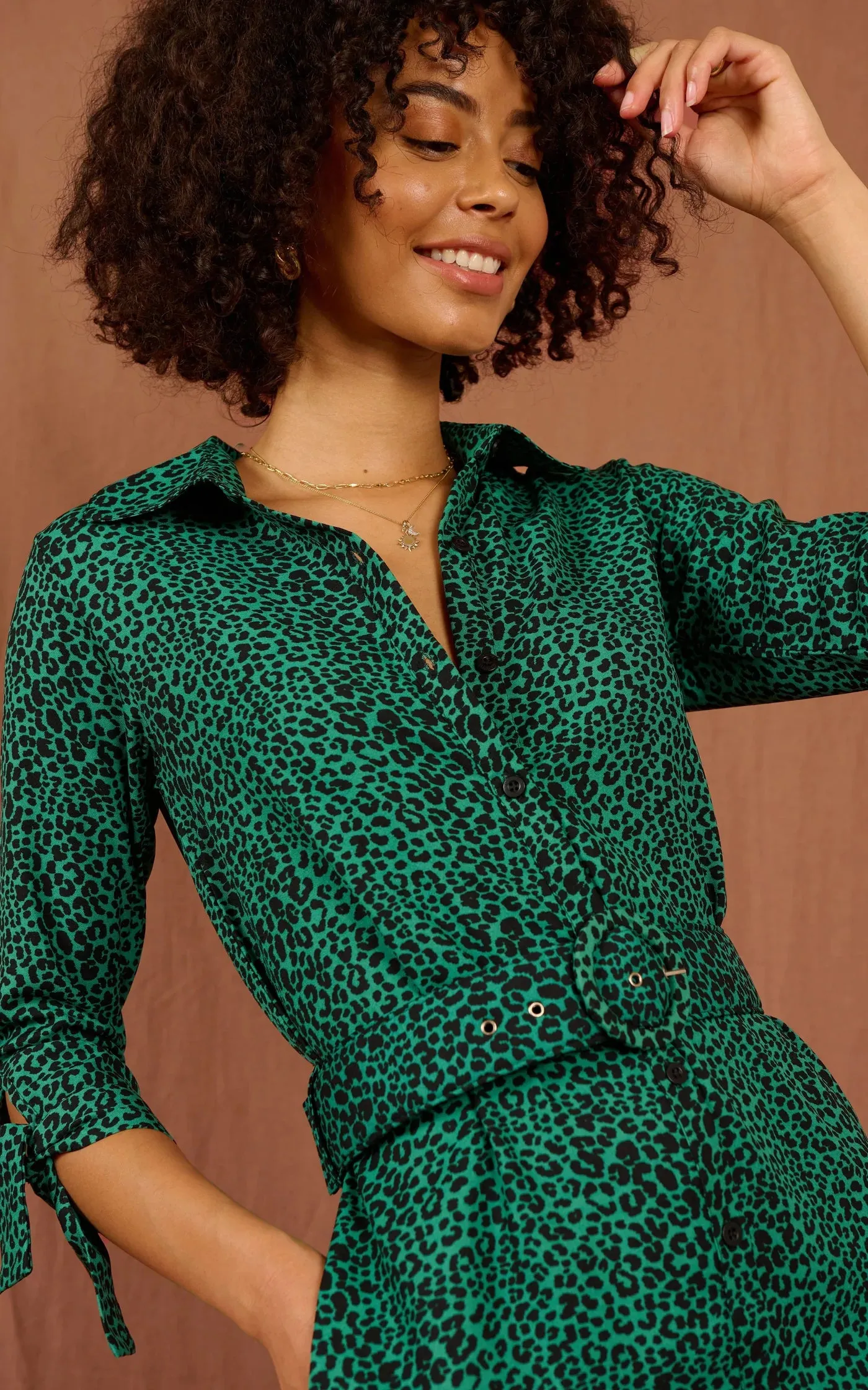 Jonah Mini Shirt Dress in Pine Green