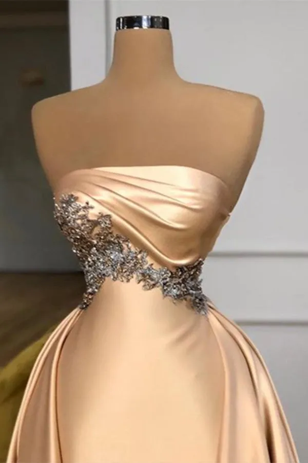 kamahe Champagne Strapless Overskirt Prom Dress Long With Crystals