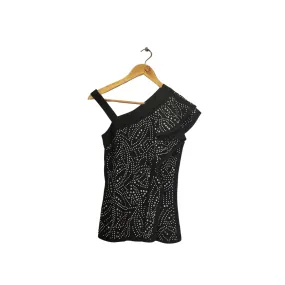 Karen Millen Black & Silver Studded Off-shoulder Top | Brand New |