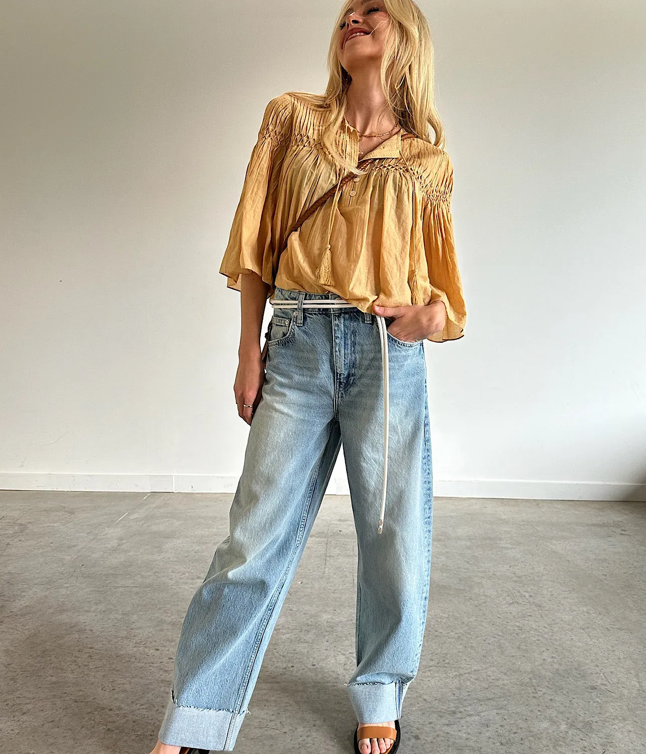 LONG BARREL RAW CUFF JEAN- RHODE