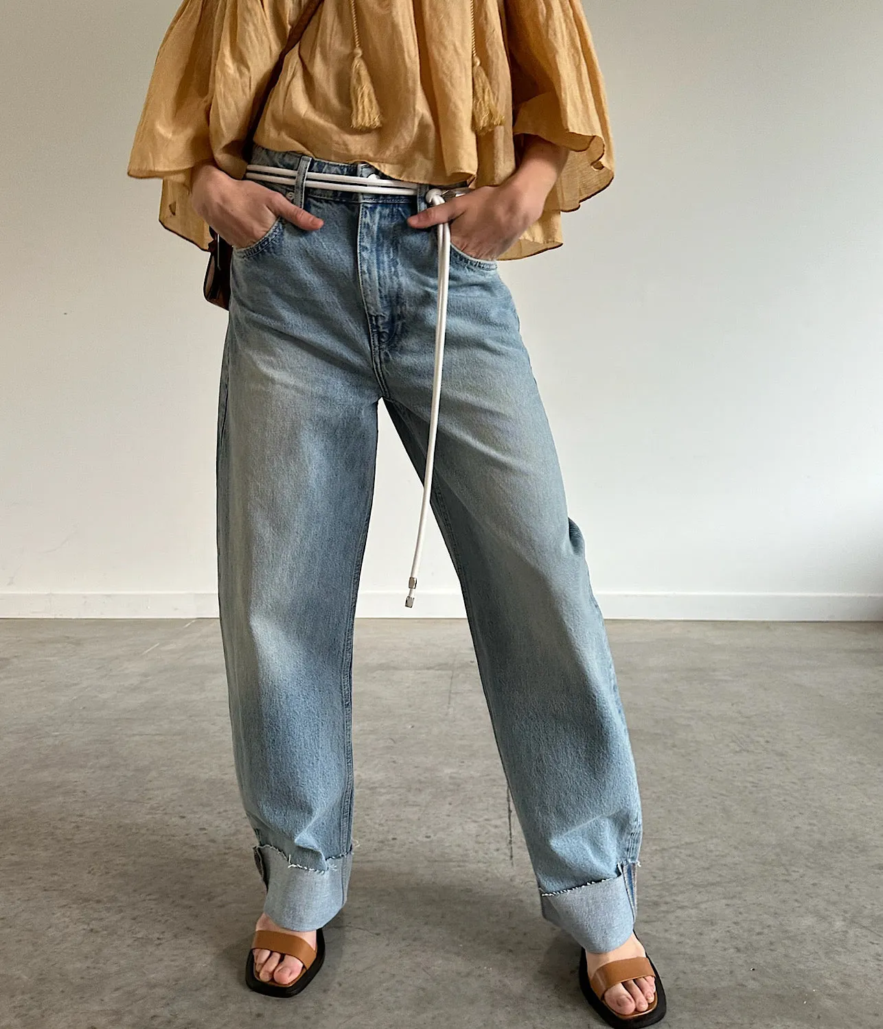 LONG BARREL RAW CUFF JEAN- RHODE