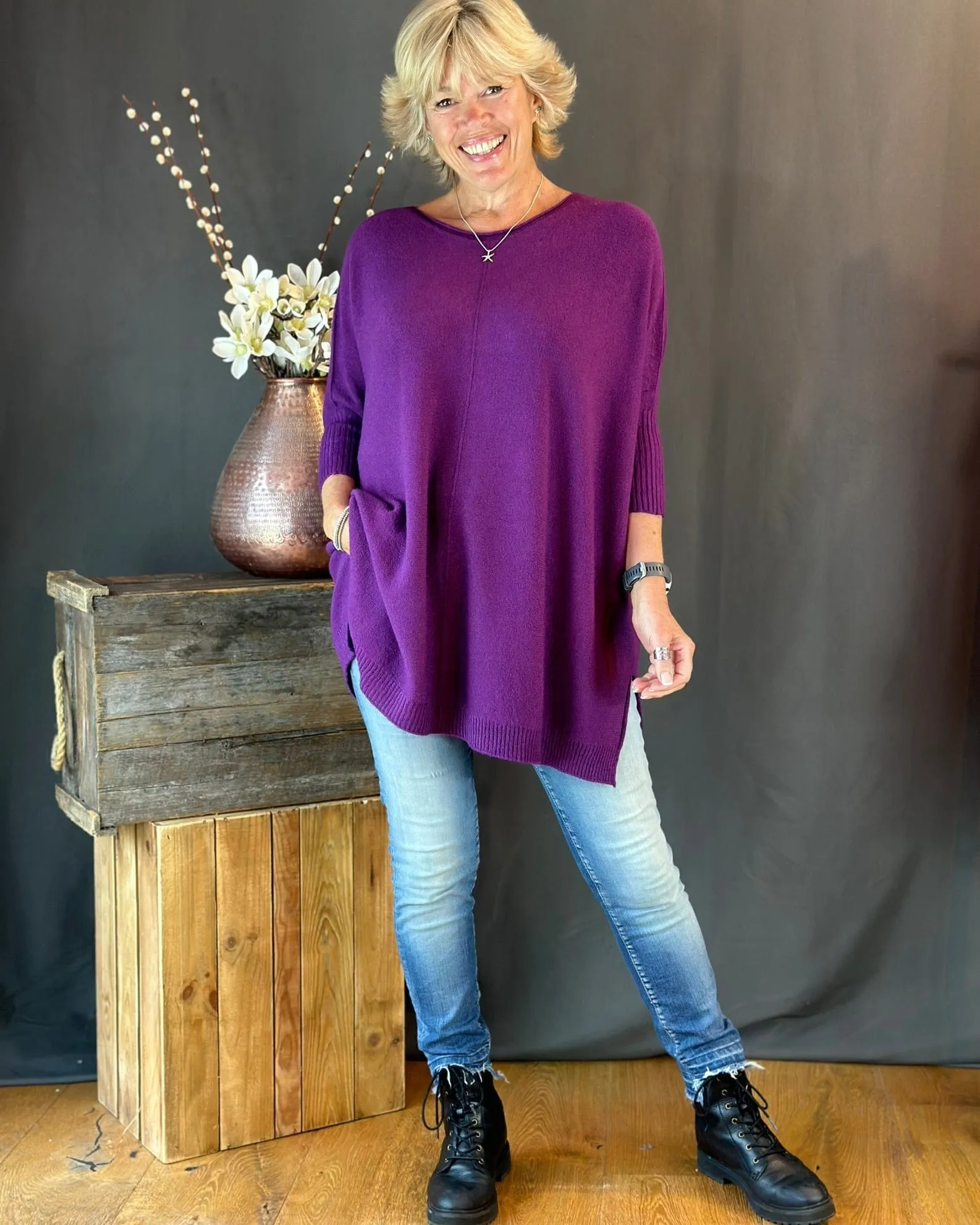 Longline Slouchy Jumper- Magenta