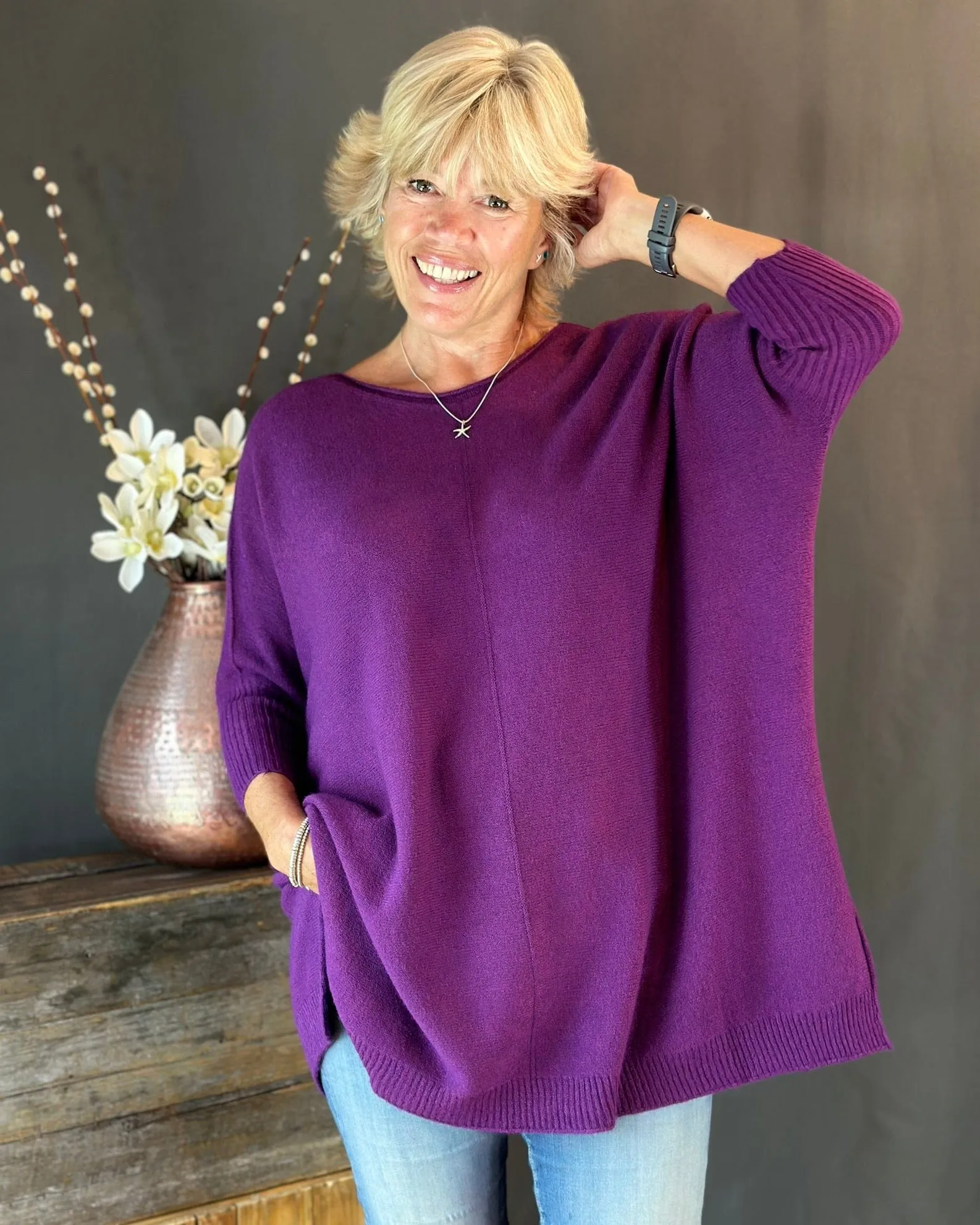 Longline Slouchy Jumper- Magenta