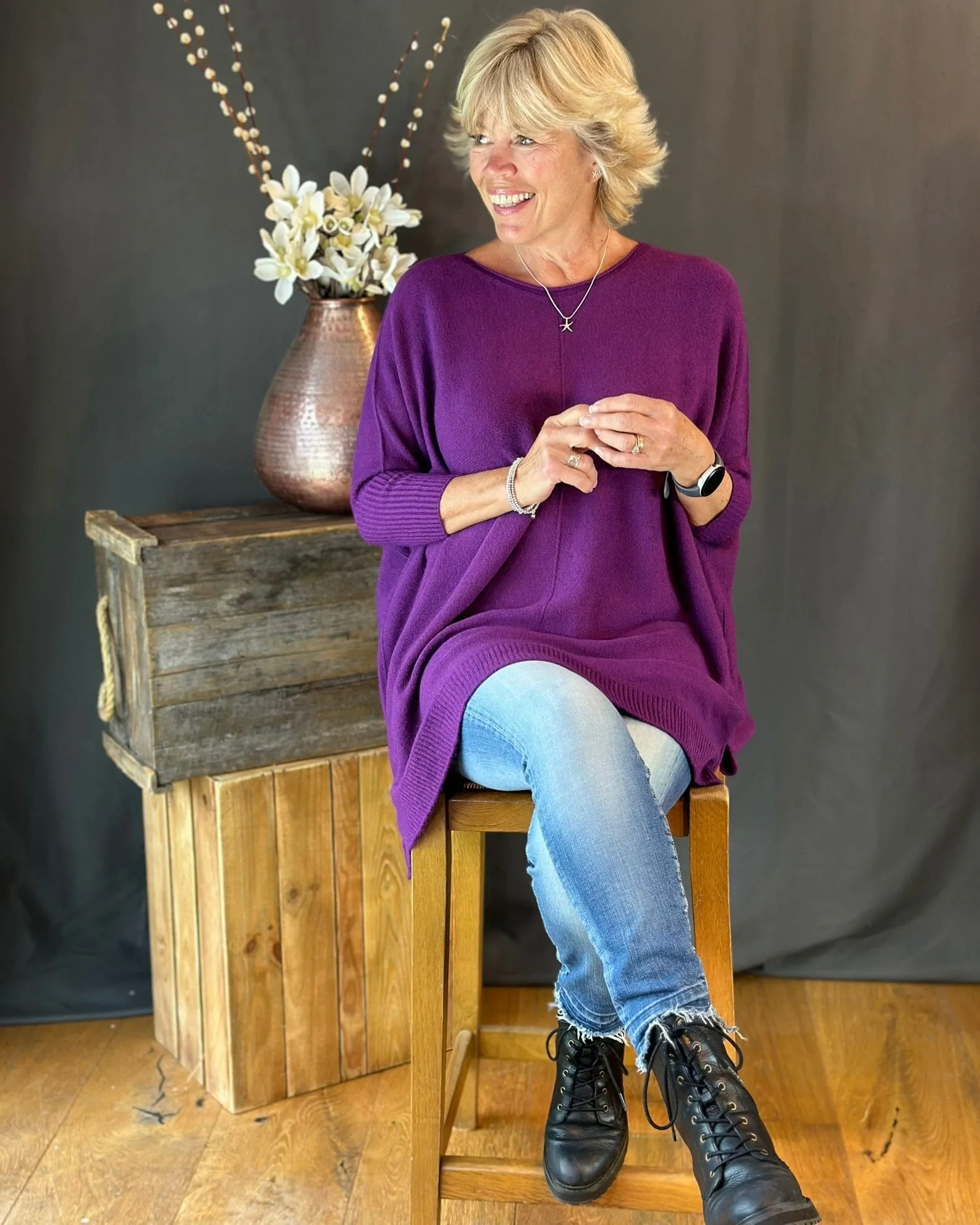 Longline Slouchy Jumper- Magenta