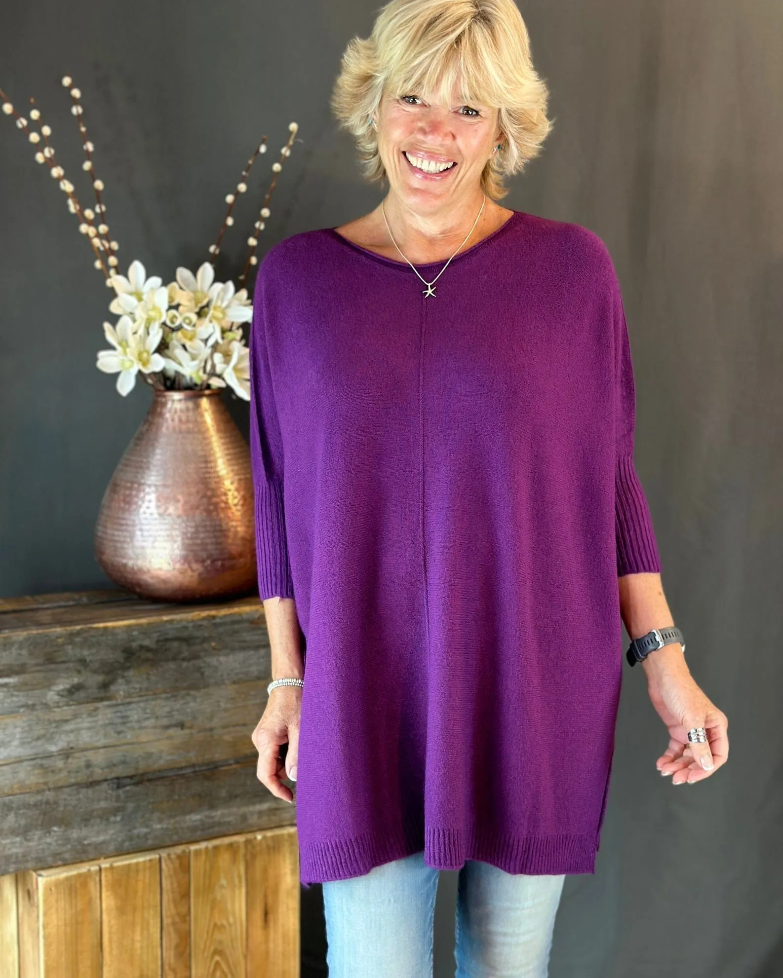 Longline Slouchy Jumper- Magenta