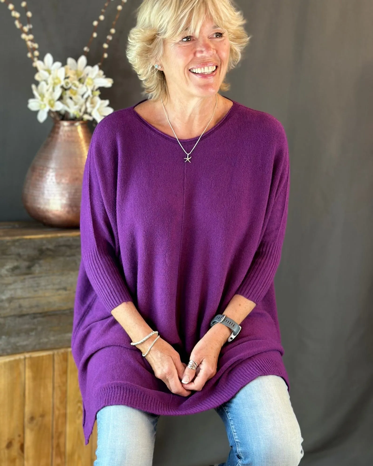 Longline Slouchy Jumper- Magenta