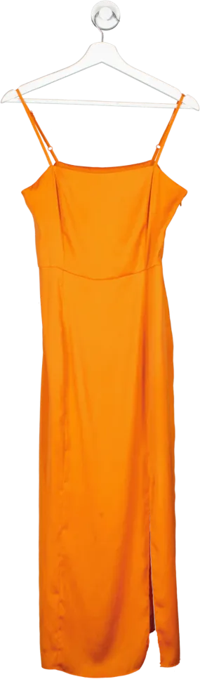 Monki Orange Satin Feel Midi Dress UK 8