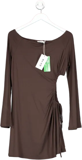 NA-KD Brown Drawstring Waist Mini Dress UK S