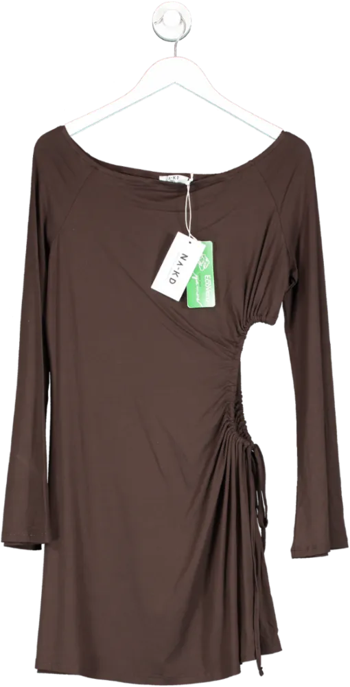 NA-KD Brown Drawstring Waist Mini Dress UK S