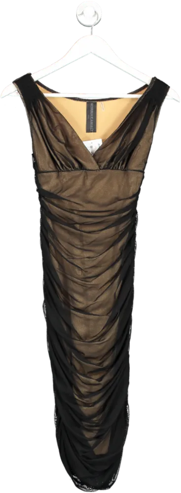 Norma Kamali Black Mesh Ruched Midi Dress UK XS