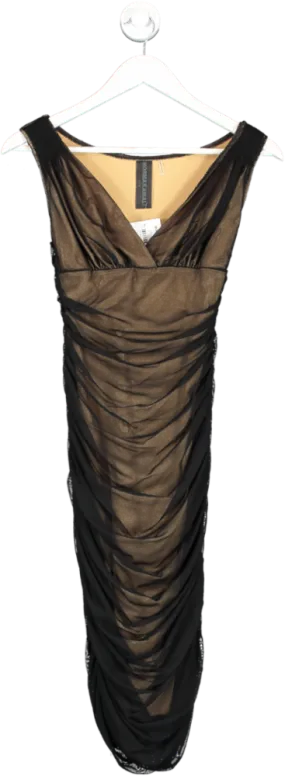 Norma Kamali Black Mesh Ruched Midi Dress UK XS