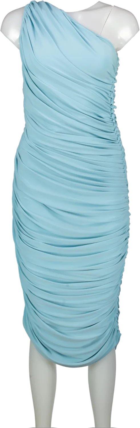 Norma Kamali Blue Diana One-shoulder Ruched Stretch-jersey Gown UK S