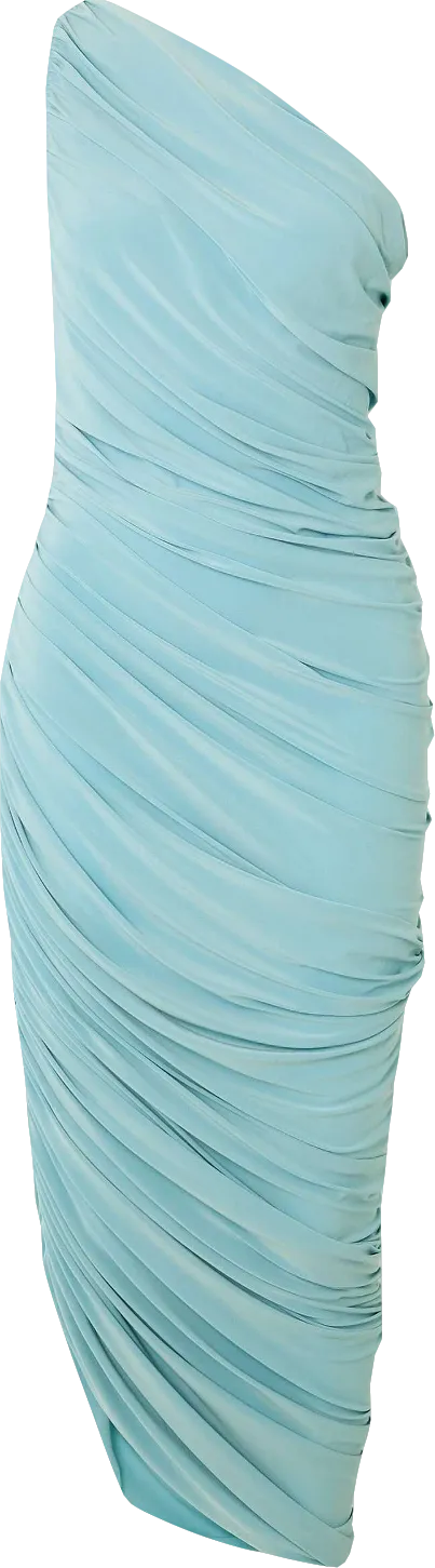 Norma Kamali Blue Diana One-shoulder Ruched Stretch-jersey Gown UK S