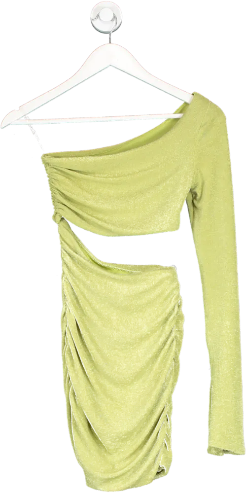 Oh Polly Green Ali  One Shoulder Flare Sleeve Mini Dress UK 6