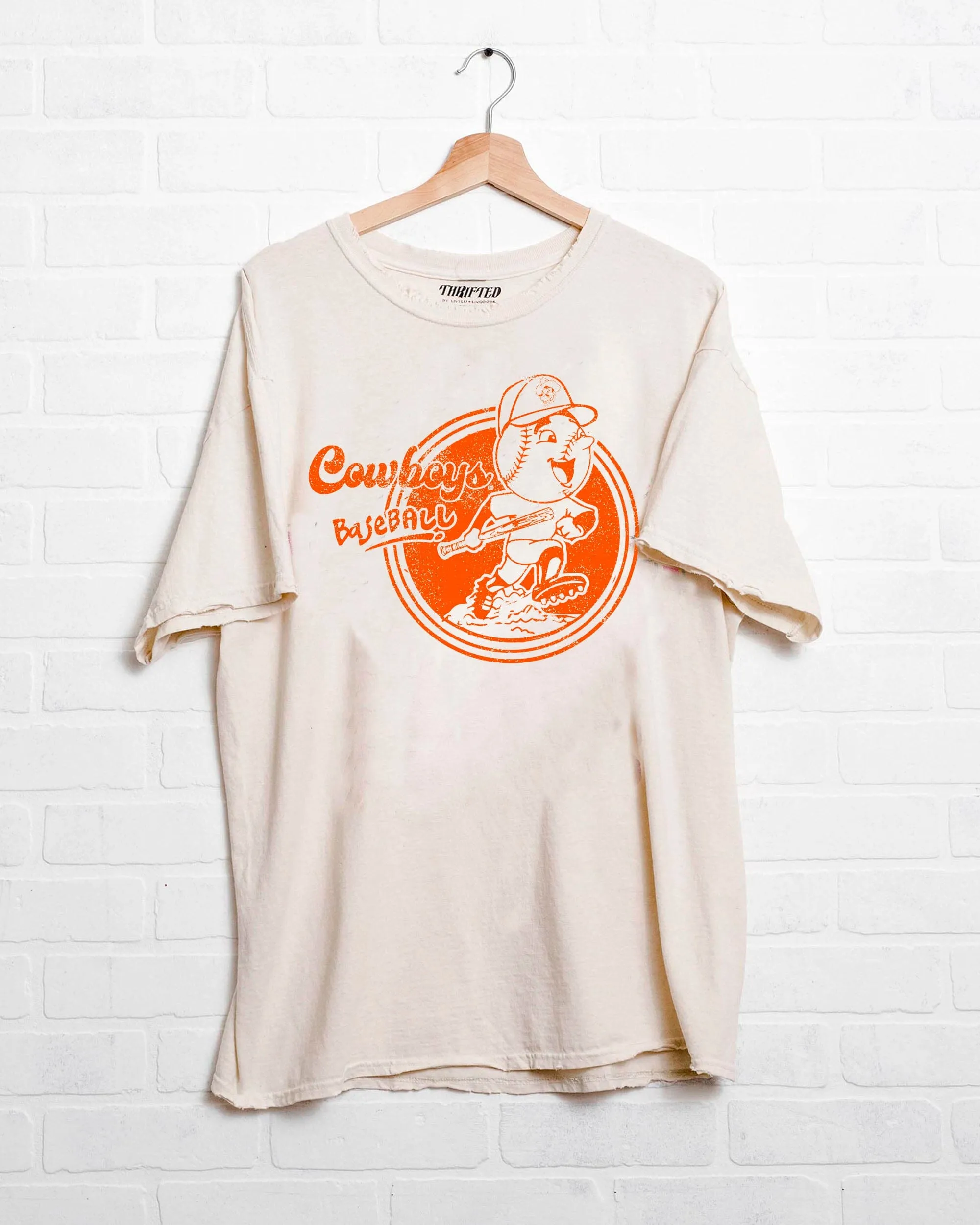 OSU Cowboys Baseball Run Off White Thrifted Tee