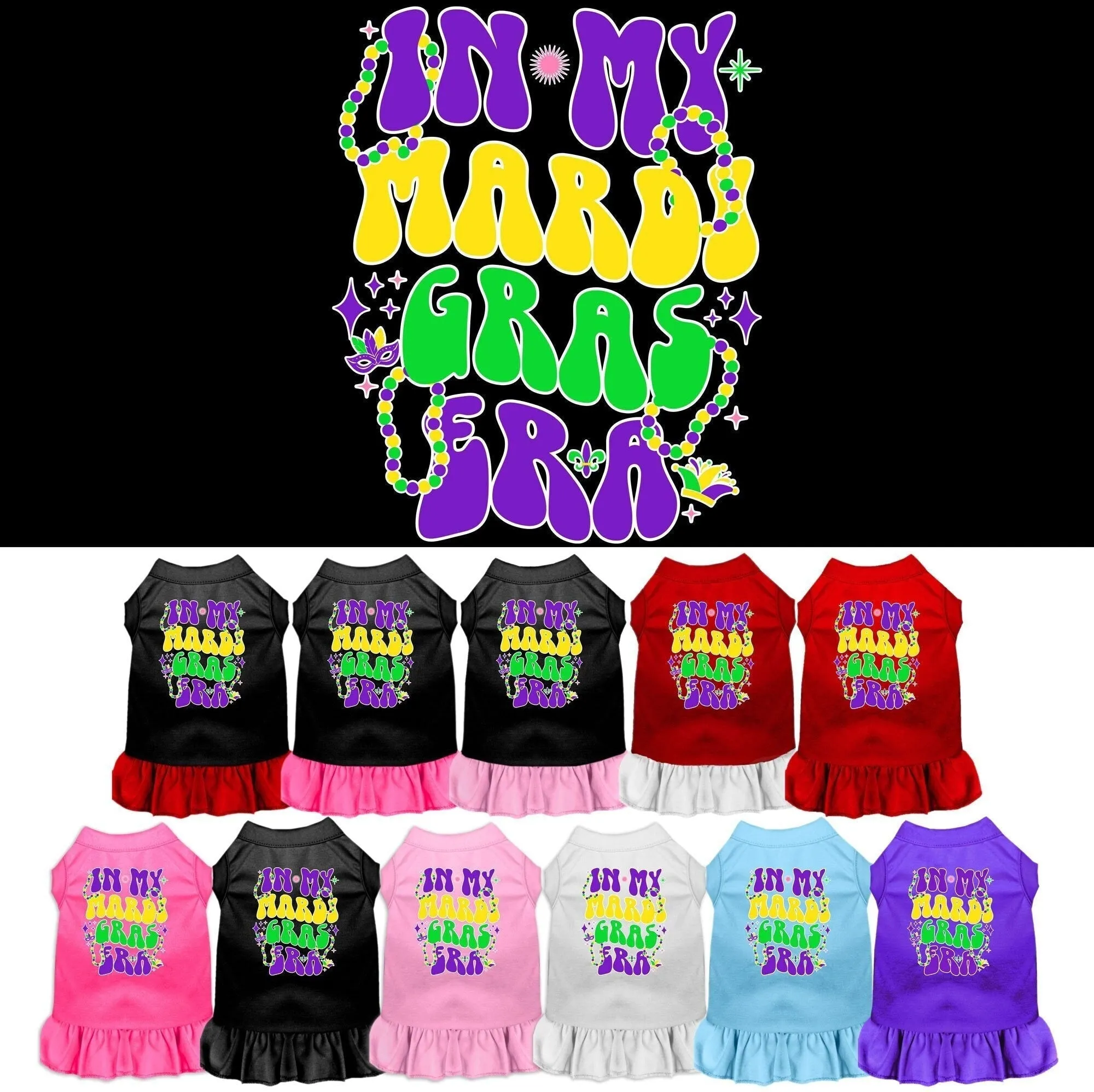 Pet Dog & Cat Screen Printed Dress "In My Mardi Gras Era"