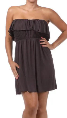 Plus Size Strapless Ruffle Mini Dress in Brown