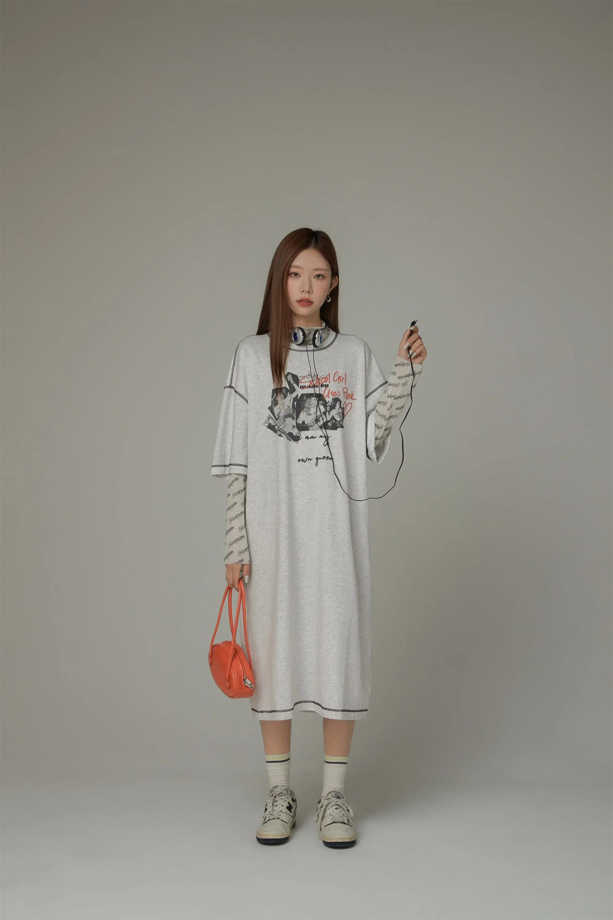 Punk Print Back Cut Out Lined Long T-Shirt Dress