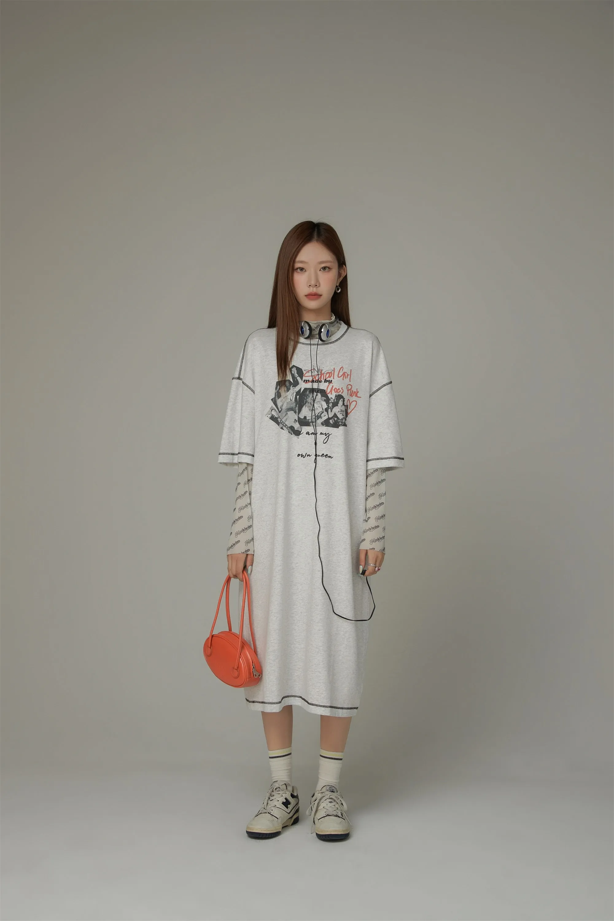 Punk Print Back Cut Out Lined Long T-Shirt Dress