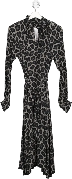 Rdalamal Grey Leopard Print Midi Dress UK 6