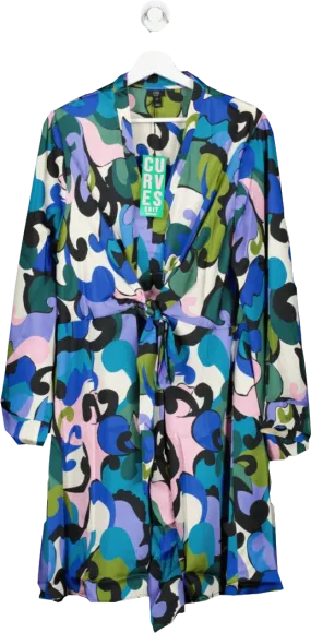 River Island Multicoloured Plus Satin  Print Knit Front Mini Dress BNWT UK 22