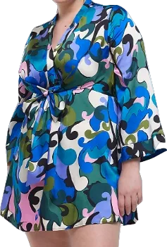 River Island Multicoloured Plus Satin  Print Knit Front Mini Dress BNWT UK 22