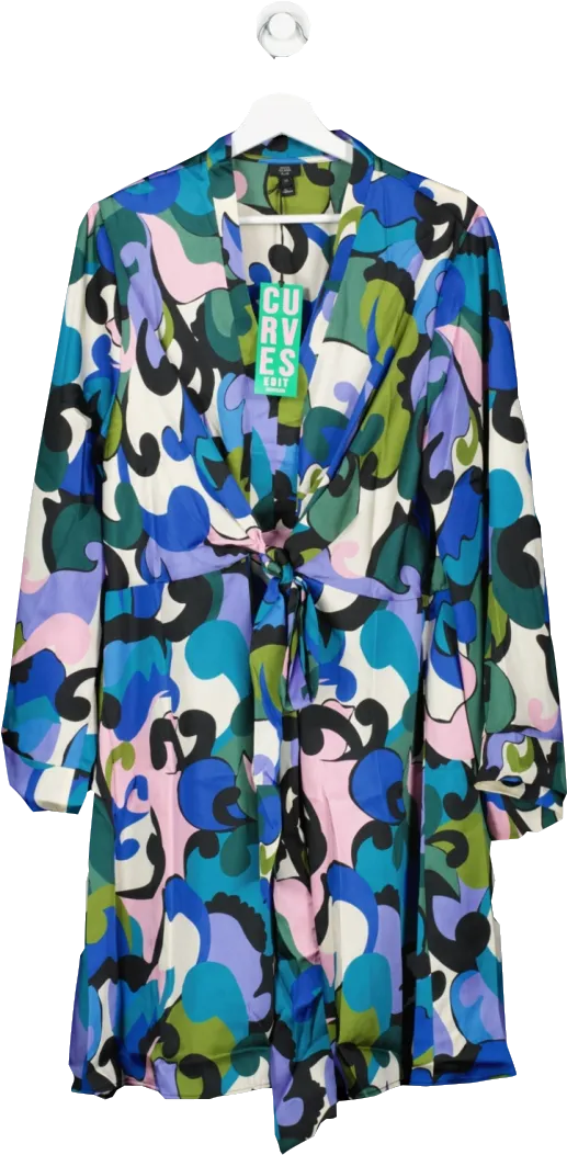 River Island Multicoloured Plus Satin  Print Knit Front Mini Dress BNWT UK 22