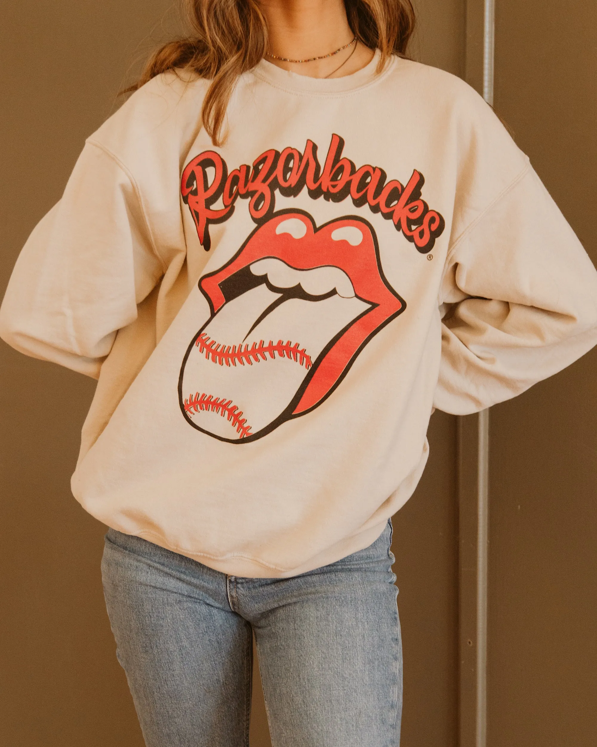 Rolling Stones Razorbacks Baseball Lick Sand Thrifted Sweatshirt