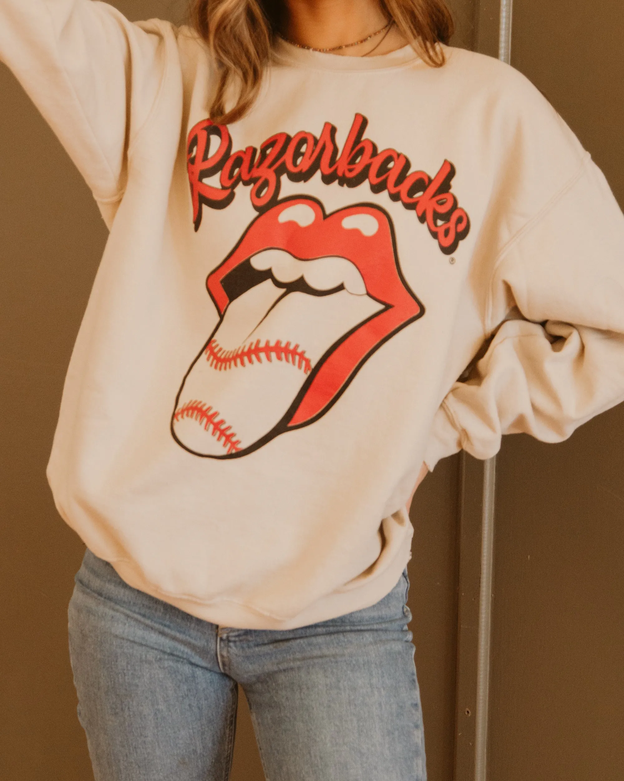 Rolling Stones Razorbacks Baseball Lick Sand Thrifted Sweatshirt