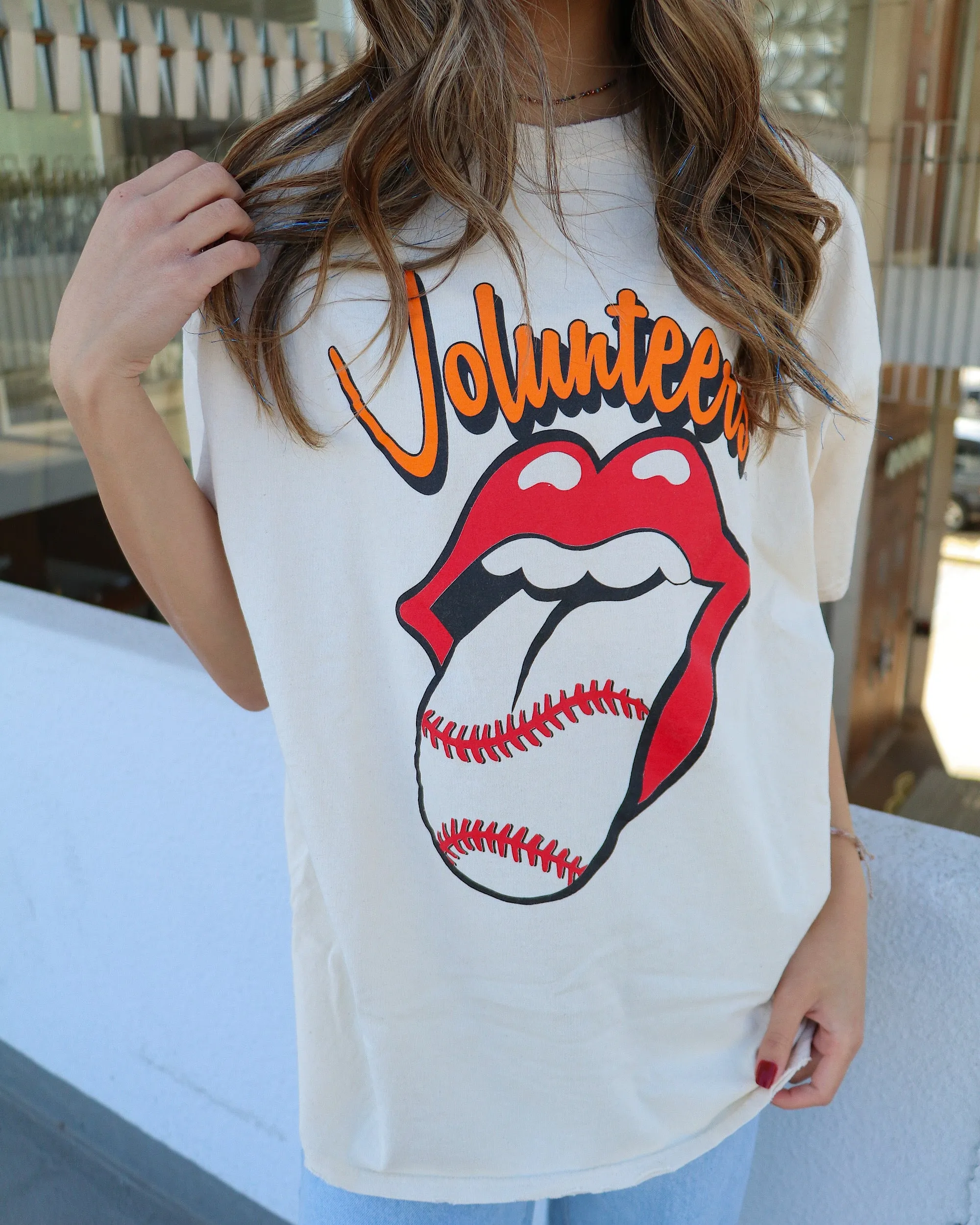 Rolling Stones Volunteers Baseball Lick Off White Thrifted Tee