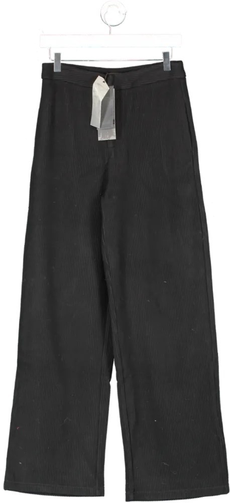 S.Deer Black Vintage Striped Slip Pocket Straight Wide-leg Trousers UK M