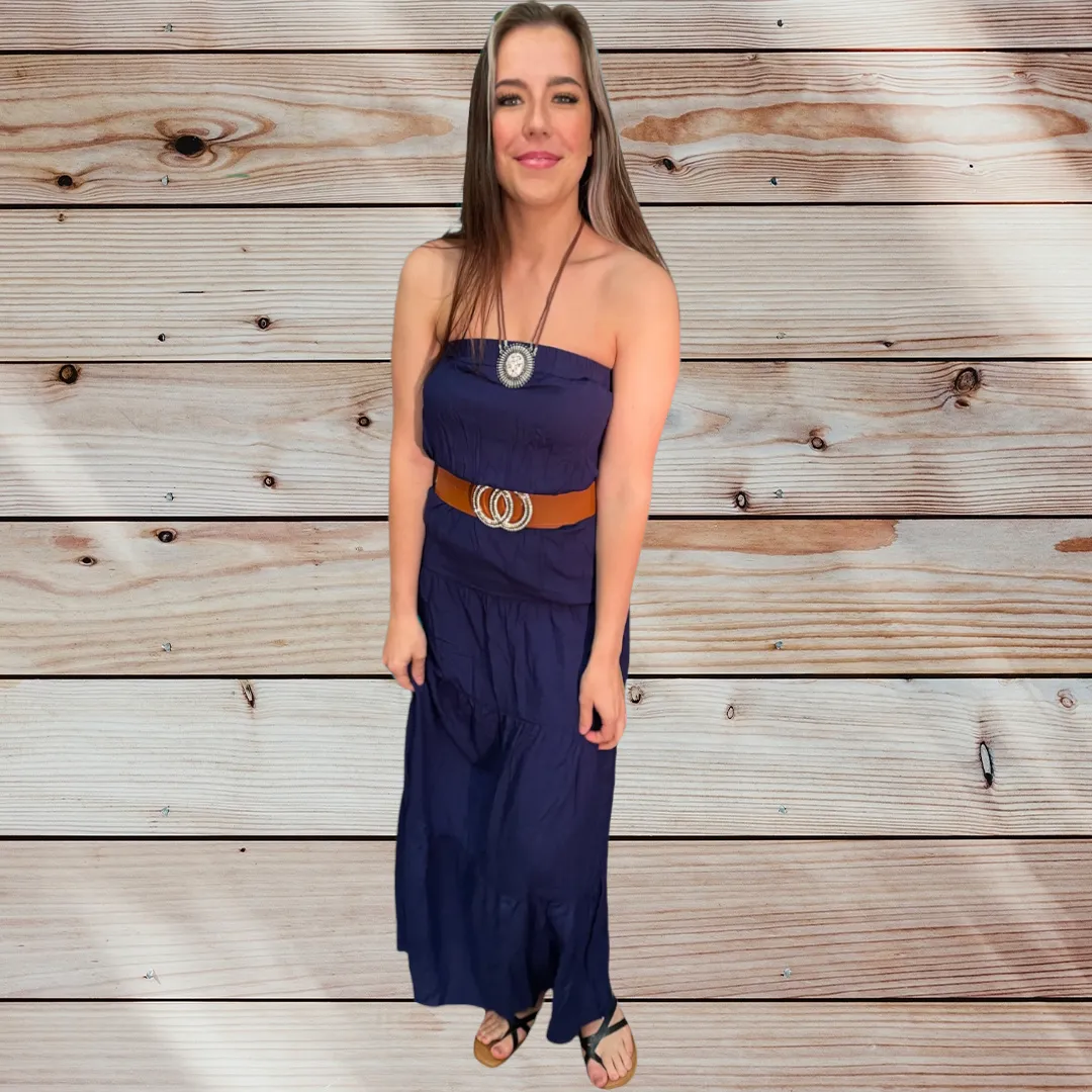 Solid Color Tube Top Long Skirt Dress