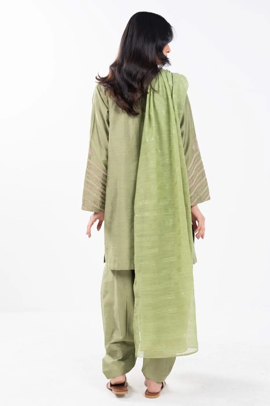 Stitched - 3 Pc Cotton Silk Outfit