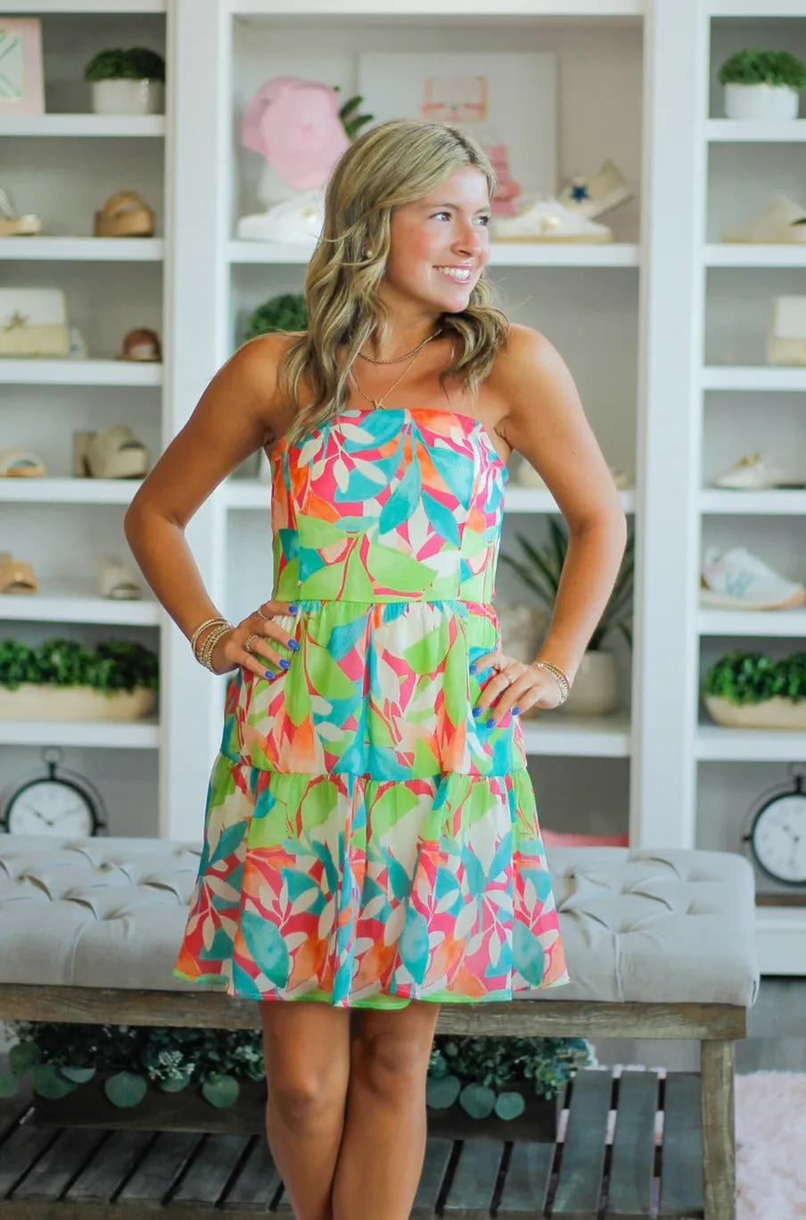 Strapless Mini Dress with Tiered skirt