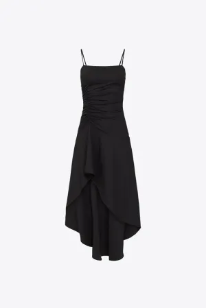 String Gathered High Low Dress - Black