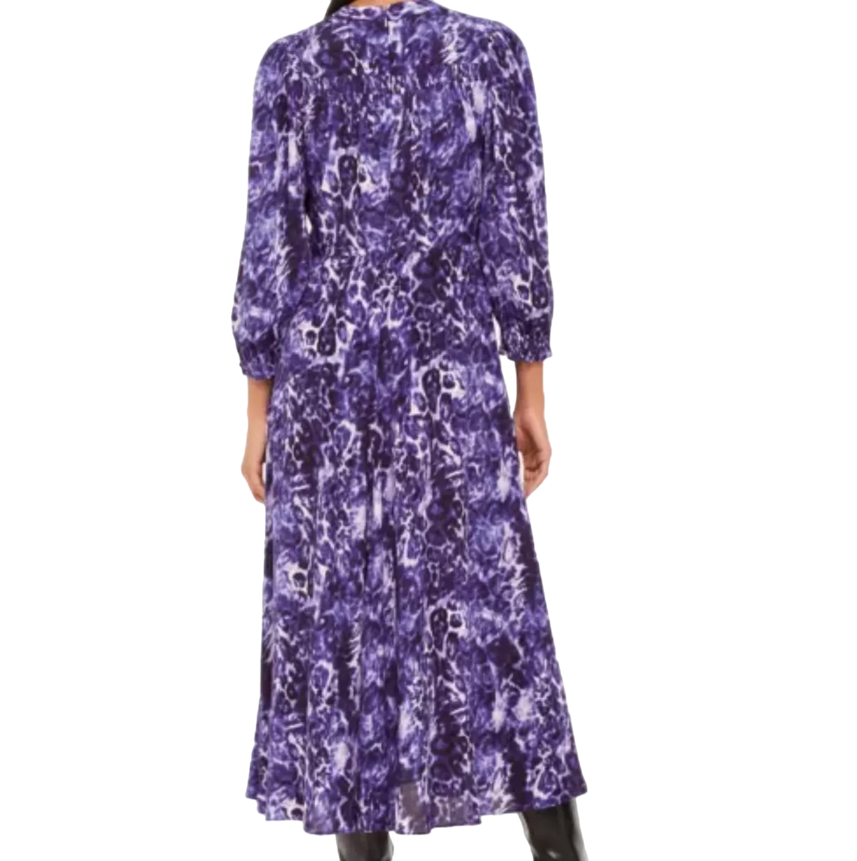 Whistles Purple Animal-print Long-sleeve Woven Midi Dress UK 14