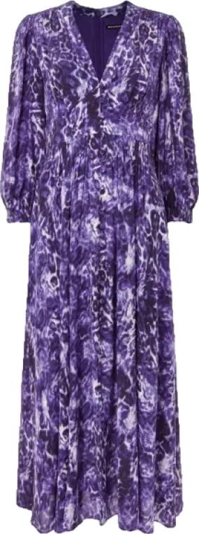 Whistles Purple Animal-print Long-sleeve Woven Midi Dress UK 14