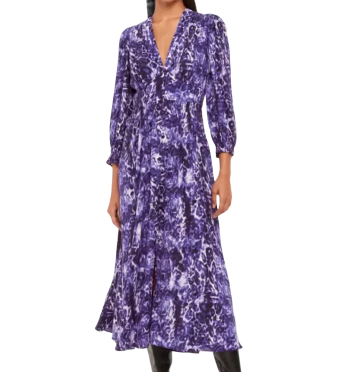 Whistles Purple Animal-print Long-sleeve Woven Midi Dress UK 14