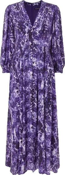 Whistles Purple Animal-print Long-sleeve Woven Midi Dress UK 14