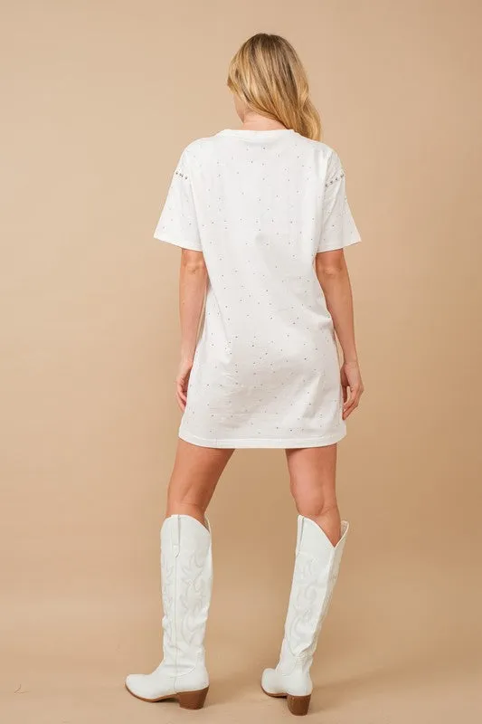 White Cotton Jersey Sprinkle Loose T Shirt Dress