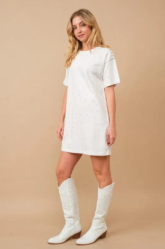 White Cotton Jersey Sprinkle Loose T Shirt Dress